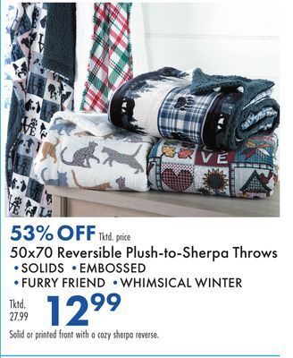 Boscov's 50x70 reversible plush-to-sherpa throws offer