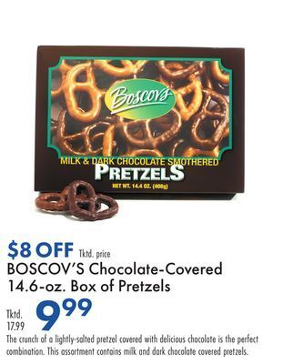 Boscov's Boscov's chocolate-covered 14.6-oz. box of pretzels offer