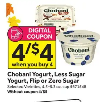 Stop&Shop Chobani yogurt, less sugar yogurt, flip or zero sugar offer