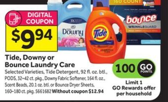 Stop&Shop Tide, downy or bounce laundry care offer