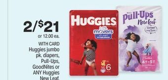 CVS Huggies jumbo pk. diapers, pull-ups, goodnites or any huggies new leaf offer