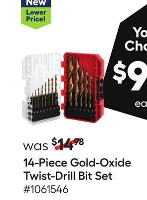 Lowe's 14-piece gold-oxide twist-drill bit set offer