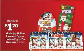 Family Dollar Kinder job hollow snowmen figures holiday egg or pez dispenser offer