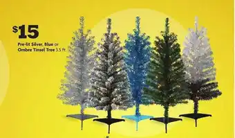 Family Dollar Pre-lit silver blue or ombre tinsel tree 3.5 ft. offer