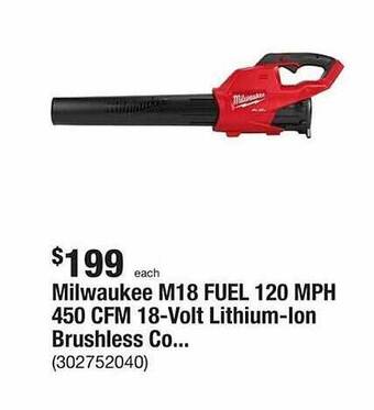 The Home Depot Milwaukee m18 fuel 120 mph 450 cfm 18-volt lithium-ion brushless co offer