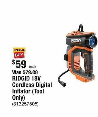 The Home Depot Ridgid 18v cordless digital inflator (tool only) offer