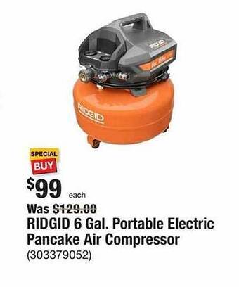 The Home Depot Ridgid 6 gal. portable electric pancake air compressor offer