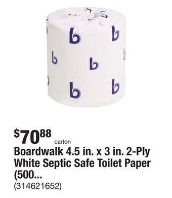 The Home Depot Boardwalk 4.5 in. x 3 in. 2-ply white septic safe toilet paper (500-sheets/roll, 96-rolls/carton) offer