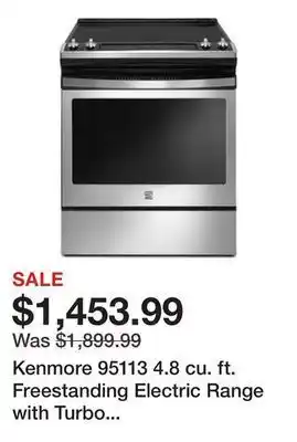 Kmart Kenmore 95113 4.8 cu. ft. freestanding electric range with turbo boil - stainless steel offer