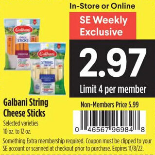 Raley's Galbani String Cheese Sticks 10 oz. to 12 oz. offer