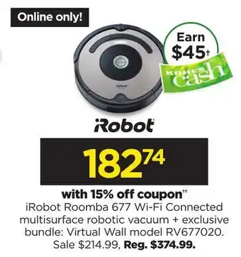 Roomba 677 wi-fi connected multisurface robotic vacuum + exclusive bundle: virtual wall model rv677020
