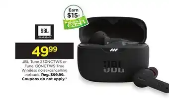 Kohl's Tune 230nctws or tune 130nctws true wireless noise-cancelling earbuds offer