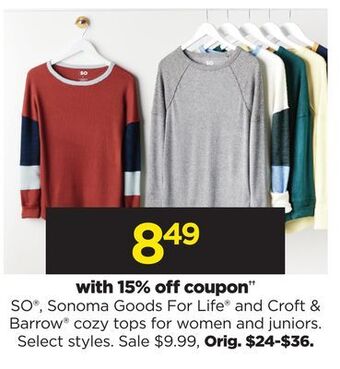 Kohl's Cozy tops for women and juniors offer