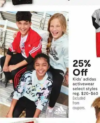 JC Penney 25% off kids' adidas activewear offer