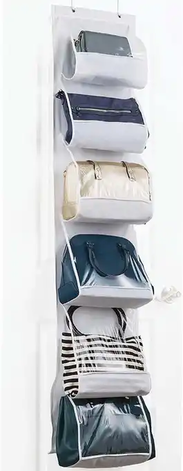 Walmart Zober over the door purse organizer & storage handbag organizer with 6 easy access deep pockets - durable metal hooks, handba offer