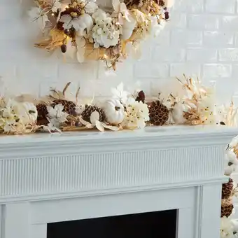 Walmart Way to celebrate! 9ft pre-lit fall garland, white floral and leaf mix, for fall decoration offer