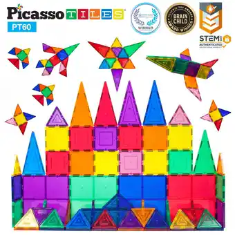 Walmart Picassotiles 60 pieces clear 3d magnetic building blocks tiles set offer