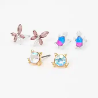 Claire's Cat, dragonfly, & turtle faux crystal stud earrings - 3 pack offer