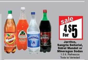 Rancho Markets Jarritos, sangria señorial, sidral mundet or mineragua sodas offer