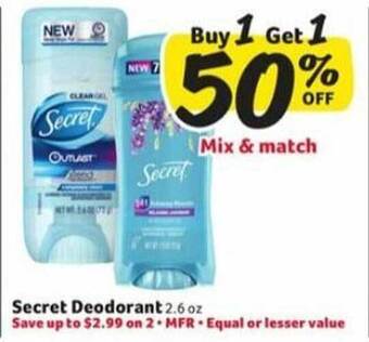 Winn Dixie Secret deodorant offer