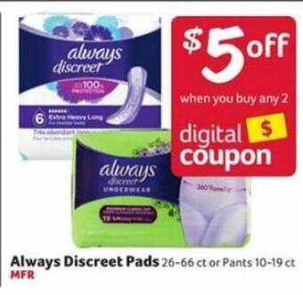 Winn Dixie Always discreet pads offer