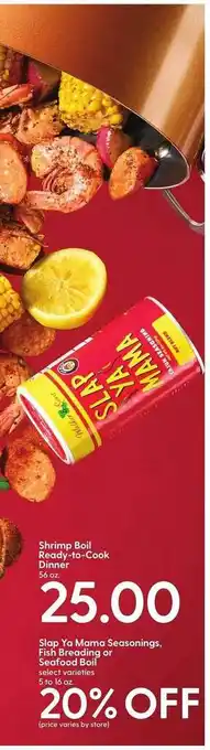Hy-Vee Shrimp boil ready-to-cook dinner or slap ya mama seasonings, fish breading or seafood boil offer