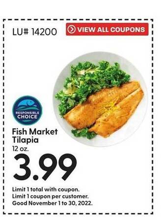 Hy-Vee Fish market tilapia offer