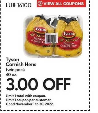 Hy-Vee Tyson cornish hens offer