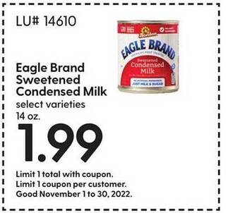 Hy-Vee Eagle brand sweetened condensed milk offer