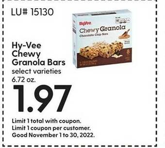 Hy-Vee Hy-vee chewy granola bars offer