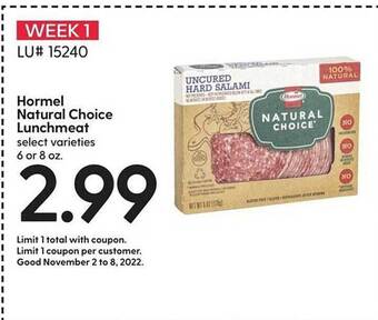 Hy-Vee Hormel natural choice lunchmeat offer