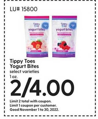 Hy-Vee Tippy toes yogurt bites offer