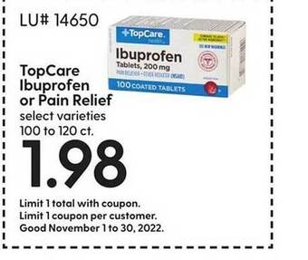Hy-Vee Topcare ibuprofen or pain relief offer