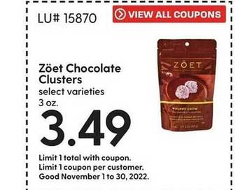 Hy-Vee Zoet chocolate clusters offer