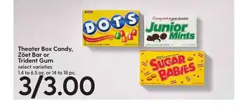 Hy-Vee Theater box candy zoet bar or trident gum offer