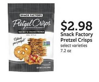 Fareway Snack factory pretzel crisps offer
