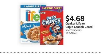 Fareway Quaker life or cap'n crunch cereal offer