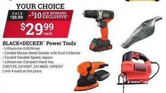 Ace Hardware Black+decker power tools offer