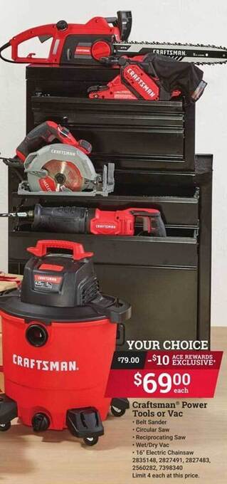 Ace Hardware Craftsman power tools or vac offer