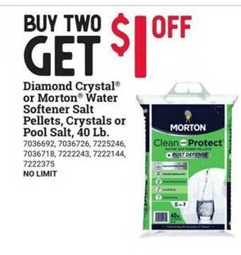 Ace Hardware Diamond crystal or morton water softener salt pellets crystals or pool salt 40 lb offer