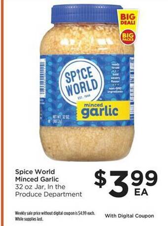 Food 4 Less Spice world minced garlic offer