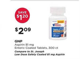 Good Neighbor Pharmacy Gnp aspirin 81 mg enteric coated tablets offer