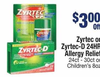 Kinney Drugs Zyrtec or zyrtec-d 24hr allergy relief offer