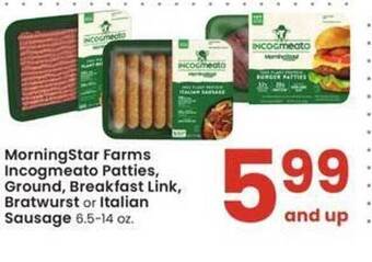 Albertsons Morningstar farms incogmeato patties, ground, breakfast link, bratwurst or italian sausage offer