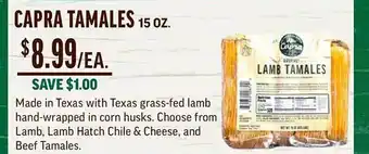 Central Market Capra tamales offer