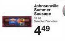 Price Chopper Johnsonville summer sausage offer