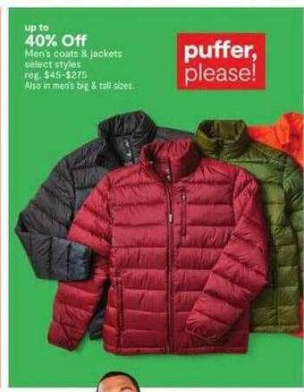 JC Penney Men's coats & jackets select styles offer