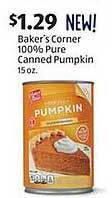 Aldi Baker's corner 100% pure canned pumpkin offer