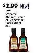 Aldi Stonemill almond, lemon or peppermint pure extract offer