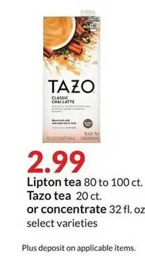 Hy-Vee Lipton tea, tazo tea or concentrate offer